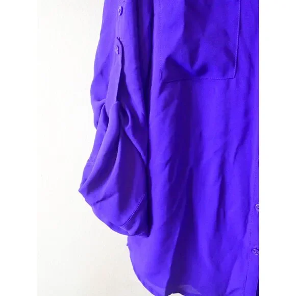 Express Portfolio Shirt Blouse Slim Fit Small Petite Purple Blue Button Front - Picture 3 of 7
